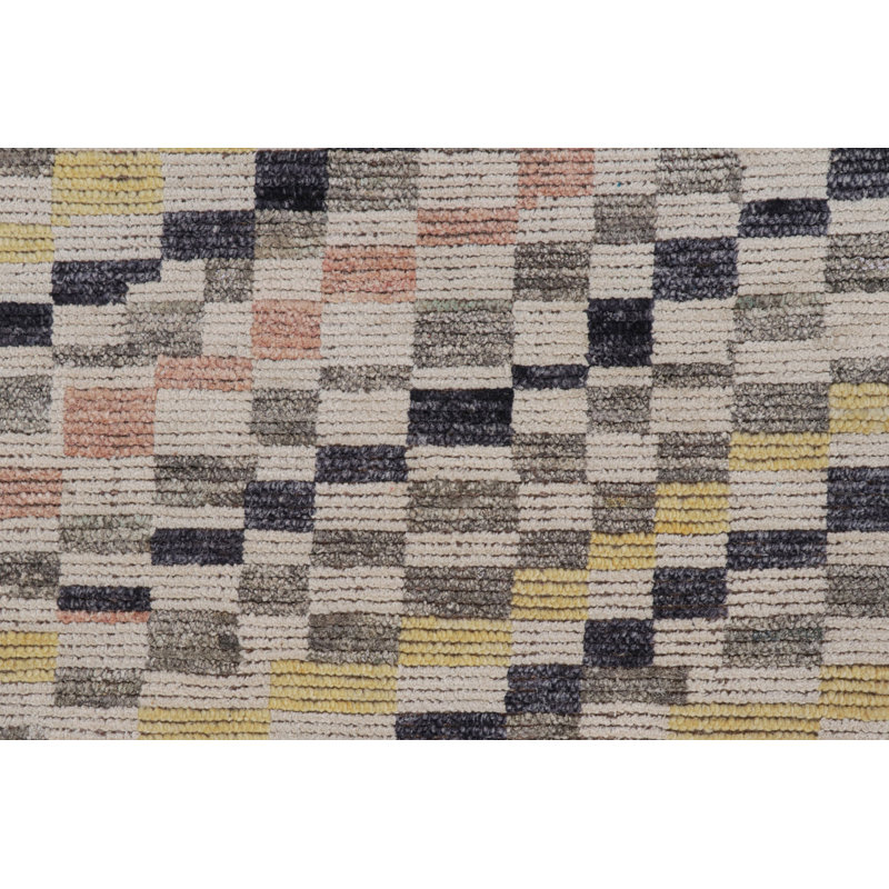 Rug & Kilim’S Moroccan Rug In White With Black And Gold Geometric Pattern, Runner 3' x 8'