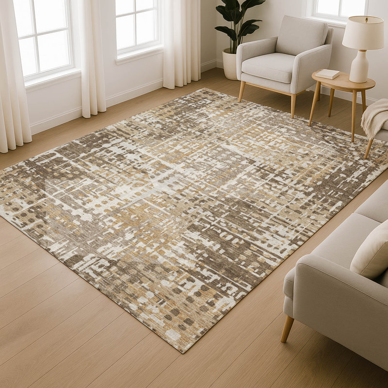 Premium Machine Washable Mayfield AMF2116 Geometric Rug, 8' x 10', Brown
