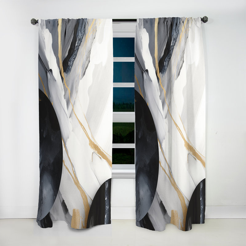 Rideau en velours noir et doré Harmony Of Marble I noir et or - 1 panneau, L 52 po x L 120 po