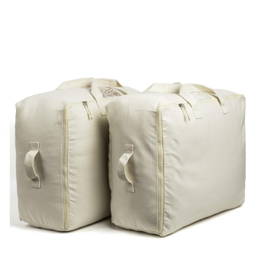 Soft Canvas Storage Bags With Zipper. Thick Breathable, 2Pc King/Queen Comforter Organizer. Four Carrying Handles And Window. Large 25X19x9in Bag For Sheets Blankets Bedding Pillows, Clothes