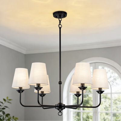 Lustre classique 6 lumières avec abat-jour en tissu blanc