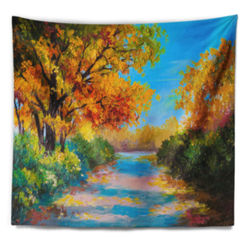 Forêt d'automne paysage avec tapisserie colorée de la rivière, H 68 po x l 80 po