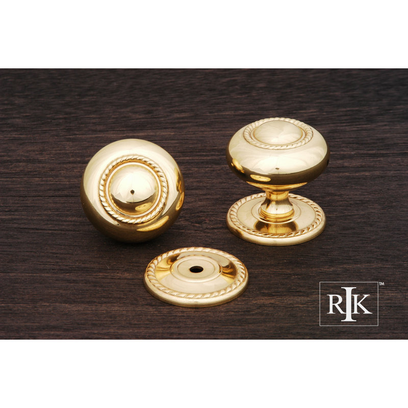 Rope Mushroom Knob with Detachable Backplate CK Series, Polished Brass, 1.5"