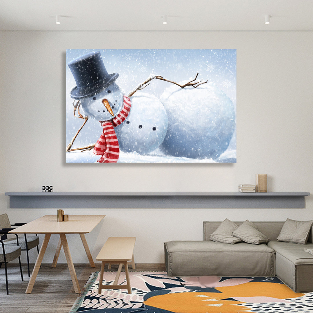 " Framed Canvas Wall Art Decor Chrismas Painting,Lying Snowman With Hat And Scarf Decoration Painting For Chrismas Gift, Office,Dining Room,Living Room, Bathroom, Bedroom Decor-Ready To Hang " Painting Print The Holiday Aisle® 