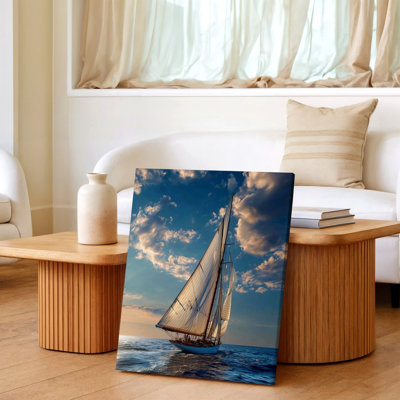 Sailboat Ocean Seascape Canvas Print Blue Sky Nautical Home Decor Room Wall Art, Decorative Home Accent, Living Room, Bedroom and Office Decor, Gallery Wall Artwork, Modern Interior Styling