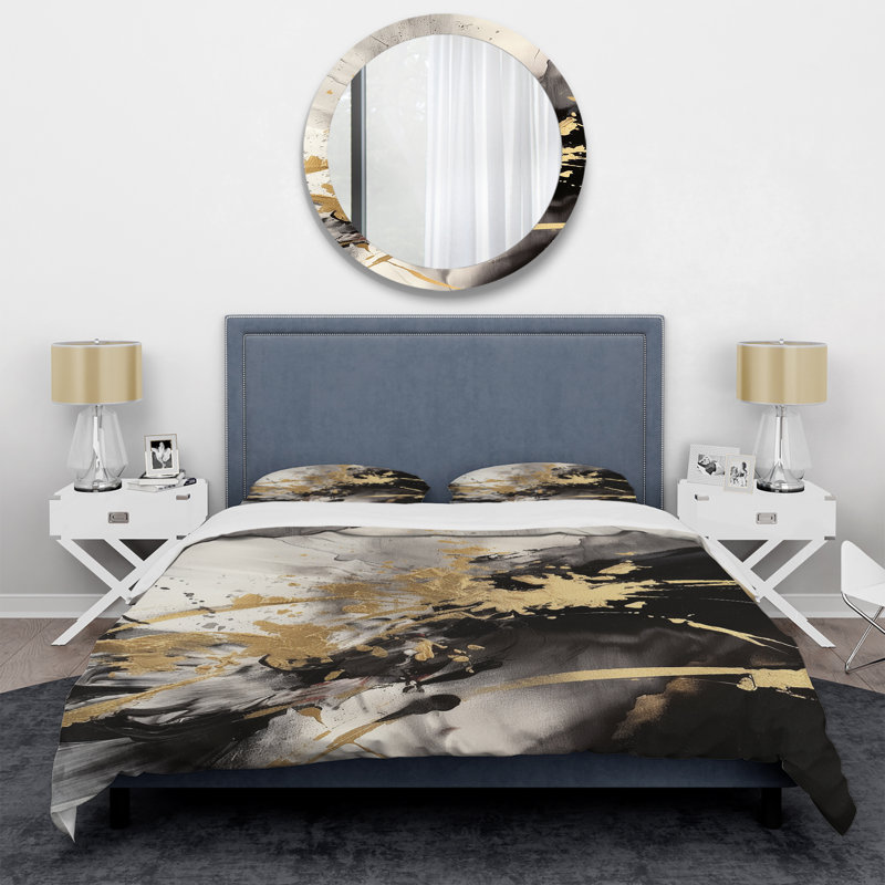 Ensemble de housse de couette abstrait Gold and Grey Flusion Fusion II - Abstract