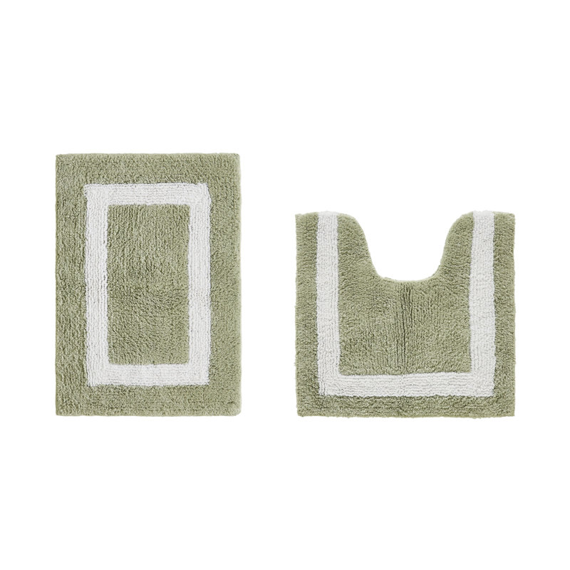 Ensemble de tapis pour salle de bain 2 pièces 100% coton 2370 g / m² Broshouse, tapis de salle de bain touffeté ultra moelleux, super absorbant certifié OEKO-TEX®, réversible, lavable à la machine, confort semblable au spa, sauge foncé / blanc