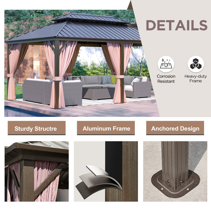 EAGLE PEAK 12x18 Brown Aluminum Frame Gazebo with Double Roof