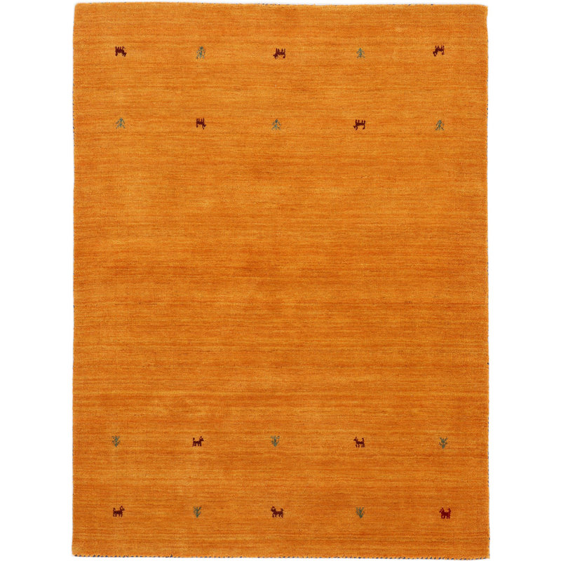 Handwoven Wool Gabbeh Uni Yellow Rug, Rectangle 60 x 90cm