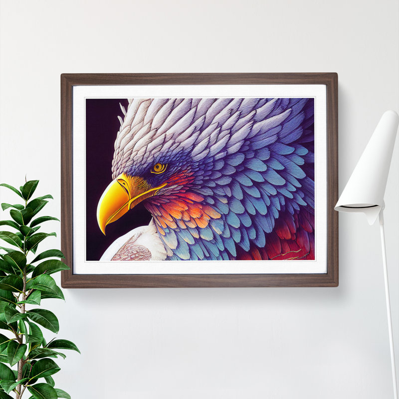 Colourful Eagle Bird Vol.2 1 Piece Single Picture Frame Wall Art, 46cm H x 64cm W x 2cm D, Walnut Framed