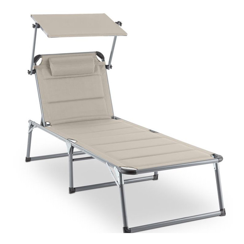 180cm Long Reclining Single Chaise with Cushions, Beige, Silver