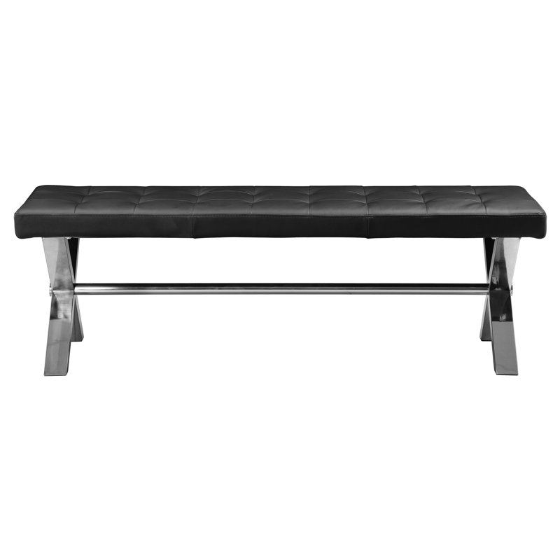 Beverly Faux Leather Upholstered Bench, Black Genuine Leather