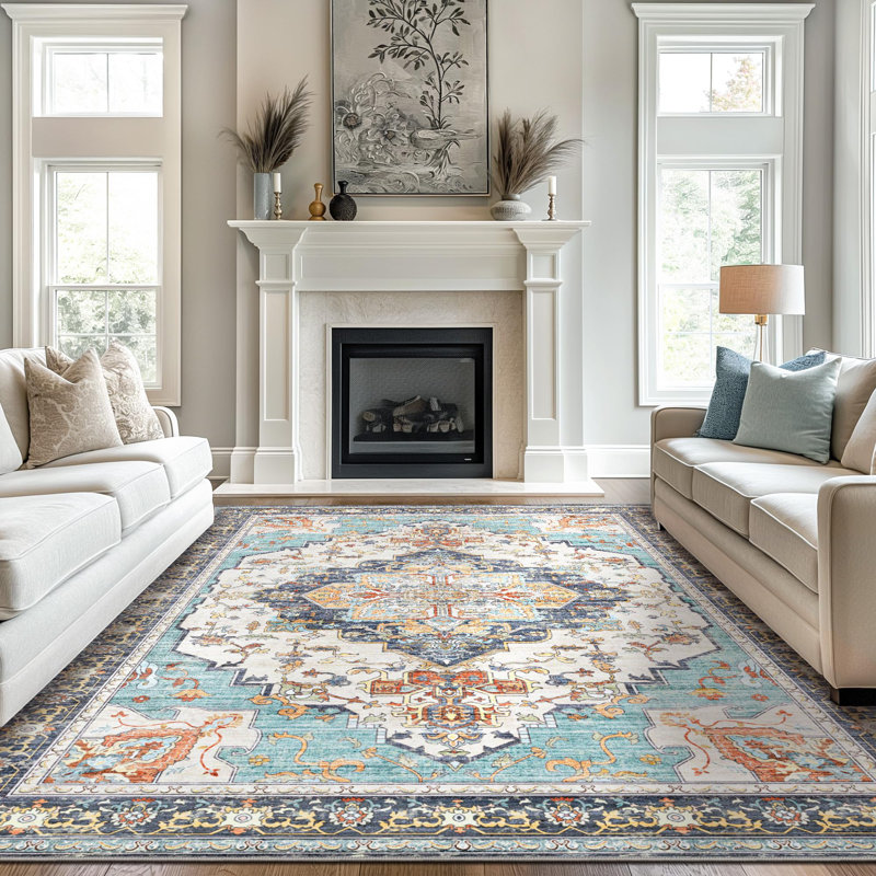 Oriental Area Rug, Vintage Low Pile Non-Slip Machine Washable Area Rug, Rectangle 160 x 230 cm