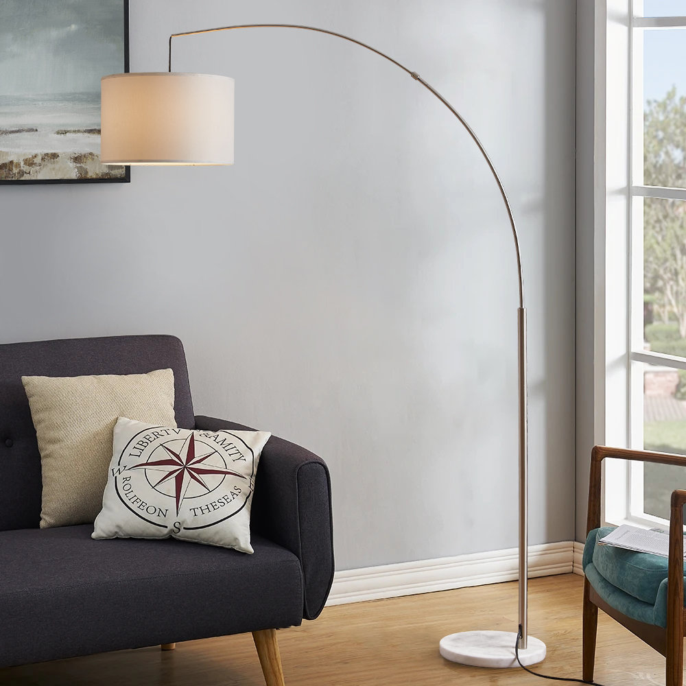 Lampadaire Classique Home Sweet Home Up – 185 Cm, Acier Brossé, 2 Abat-jours, Interrupteur Pied | Pour Ampoules LED E27, Salon, Chambre