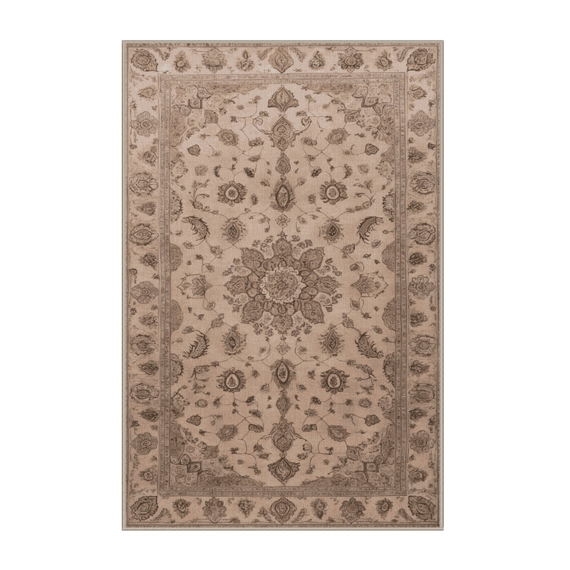 Tapis beige Tabriz lavable à la machine, Tapis de couloir 2 pi x 4 pi