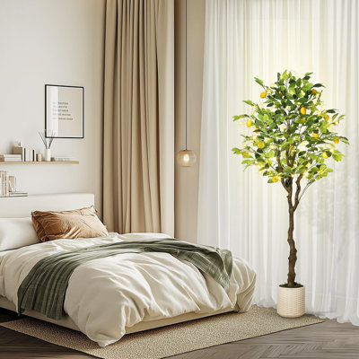 Citronnier artificiel d'intérieur de 5 pi avec des fruits réalistes et des feuilles réalistes, faux citronnier avec 50 lumières pour l'intérieur du salon