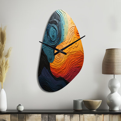 «Teal Orange» Op Art Rhythmic Illusion II - horloge asymétrique en métal, horloge murale