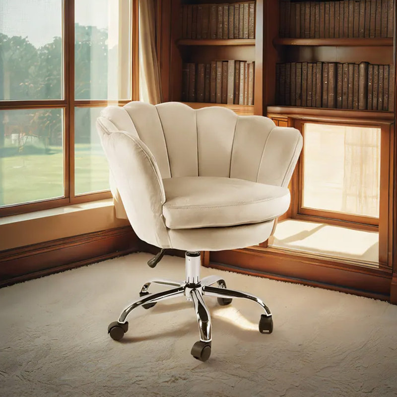 Chaise de travail en velours Dawna, Ivoire
