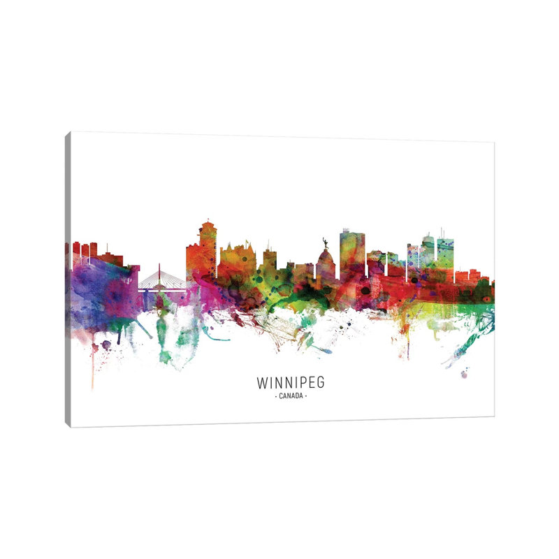 Winnipeg Canada Skyline by Michael Tompsett - Wrapped Canvas Painting, 20.32 cm H x 30.48 cm W