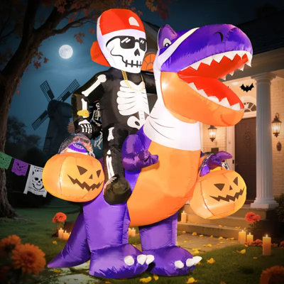 6Ft Halloween Dragon Inflatable Yard Decoration With Skeleton Knight And Jack-O'-Lanterns