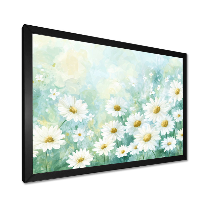 Daisy Field Charm In Summer II - Daisy Wall Art Living Room, 16" H x 32" W, Picture Framed Print, Noir