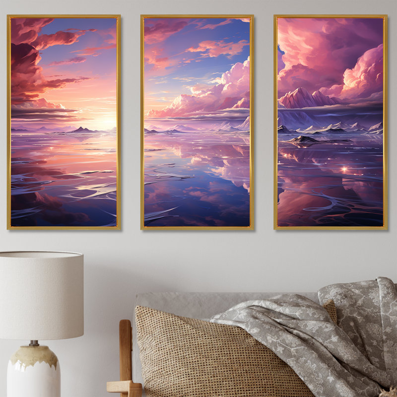 Ensemble de décorations murales Kawaii Landscape Clouds IV - Clouds, Cadre flottant doré, H 28 po x l 36 po x P 1 po