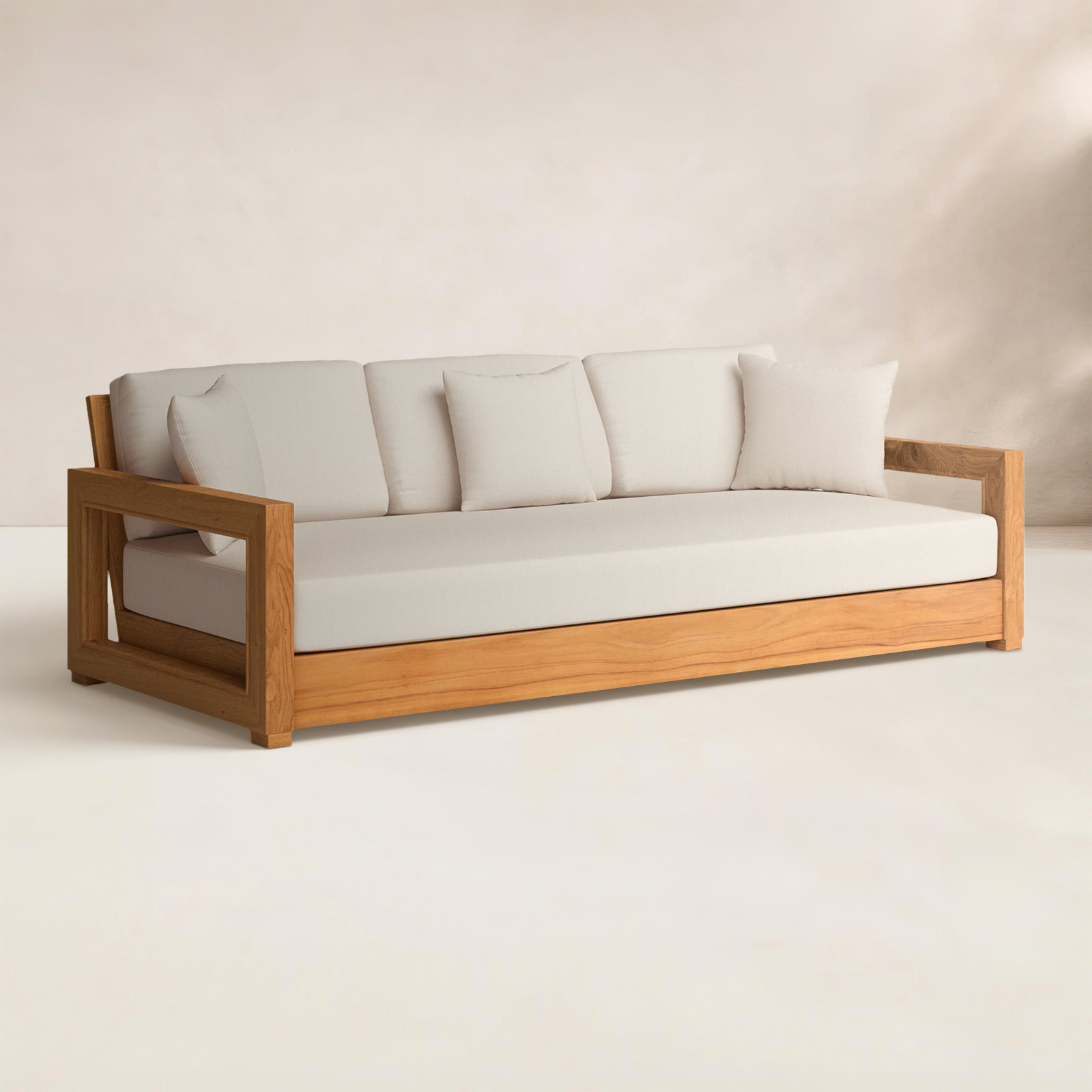 Melrose 77" Teak Patio Sofa, Beige Melrose