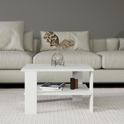 Table basse moderne blanche avec capacité de fixation murale, 23,6 po x 14,6 po x 14,6 po | 100% panneau de particules enduit de mélamine, épaisseur: 0,7 pouce | Conception élégante avec plusieurs tablettes pour le rangement et la présentation