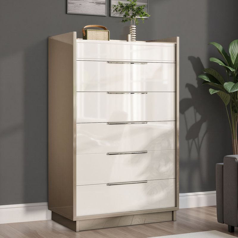 Commode 5 tiroirs avec miroir Highgloss, gris / crème, Gris / Crème