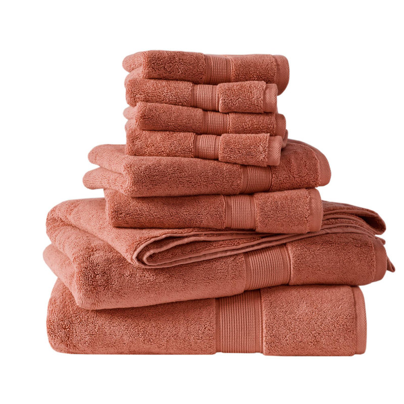 Ensemble de serviettes 8 pièces 100% coton absorbant 800 g / m² 800 g / m², Corail