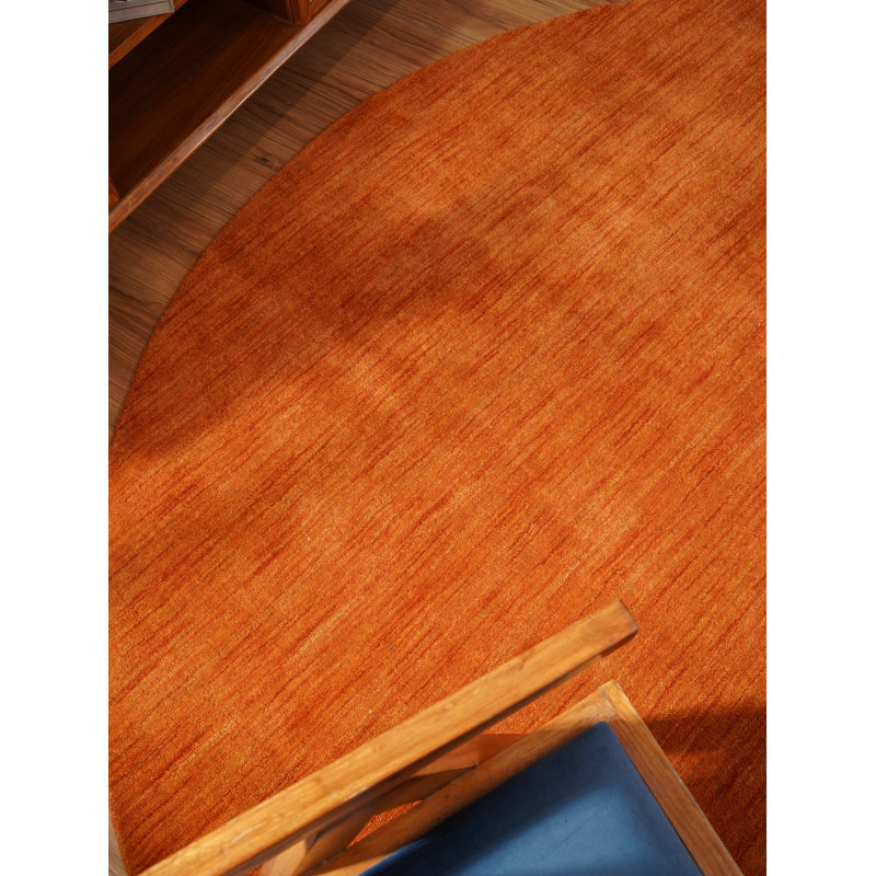 Datto Hand Knotted Loom Wool Eco-Friendly Area Rugs - Round, Orange Color, Plain Solid Design, High Pile Thick Handmade Anti Skid Area Rugs for Living Room, Bed Room 