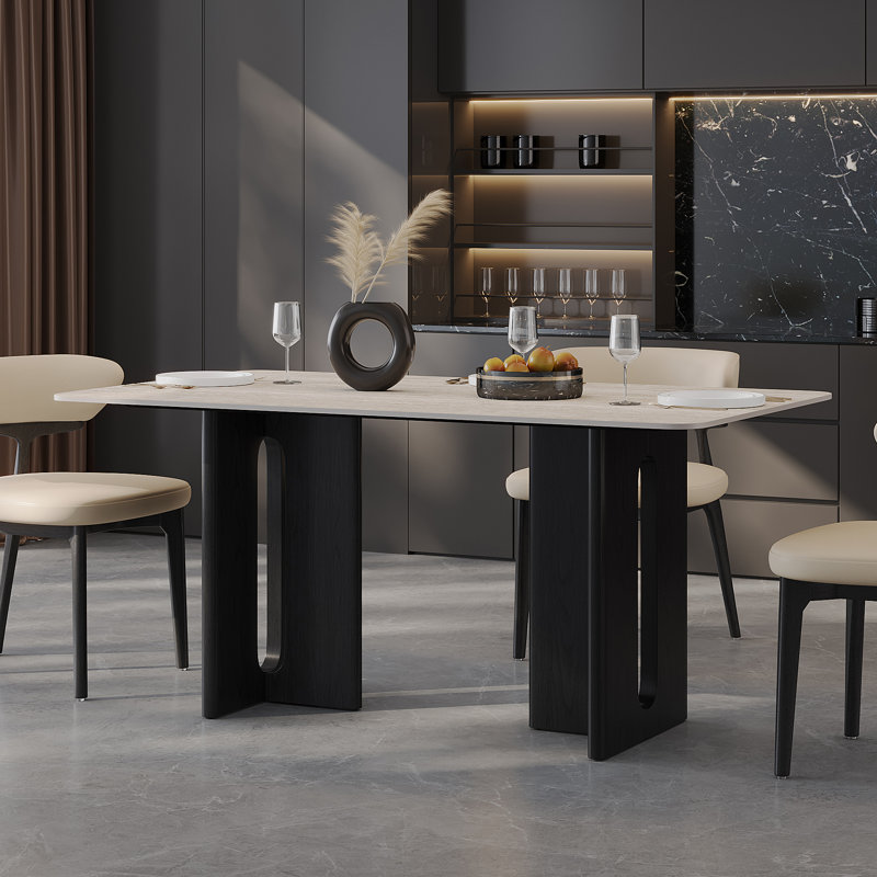 55.12" Modern Rectangular Dining Table for 4-6,Contemporary Sintered Stone Dining Table with Solid Wood Base, Rectangular Kitchen & Dining Room Table