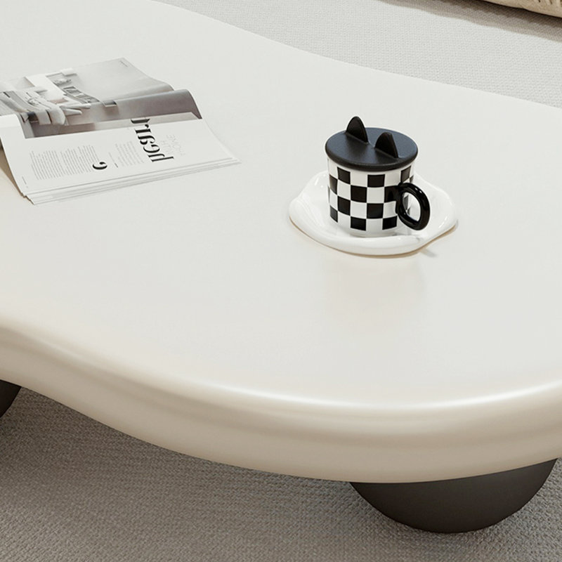 48.4'' Cloud - Shaped Wood Coffee Table with Three Round Balls, White, Black