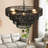 Rustic 4-Tier Black Hemp Rope Chandelier with 6 E12 Sockets