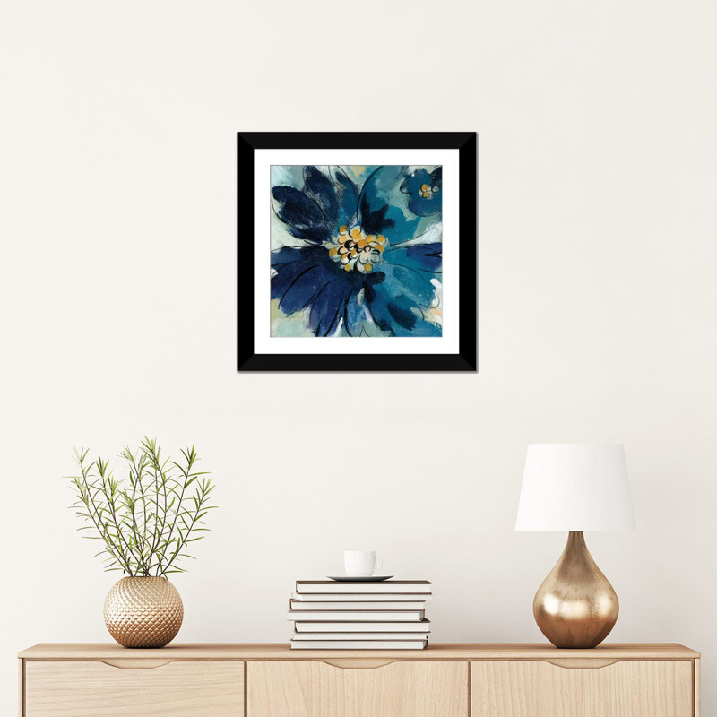 «Inky Floral III» par Silvia Vassileva, impression sur toile tendue, Papier d'art encadré noir, H 16 po x l 16 po x P 1 po
