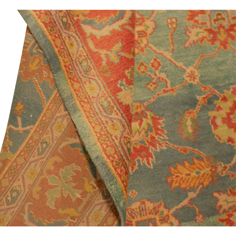 Tapis bleu et rouille de haute qualité noué à la main