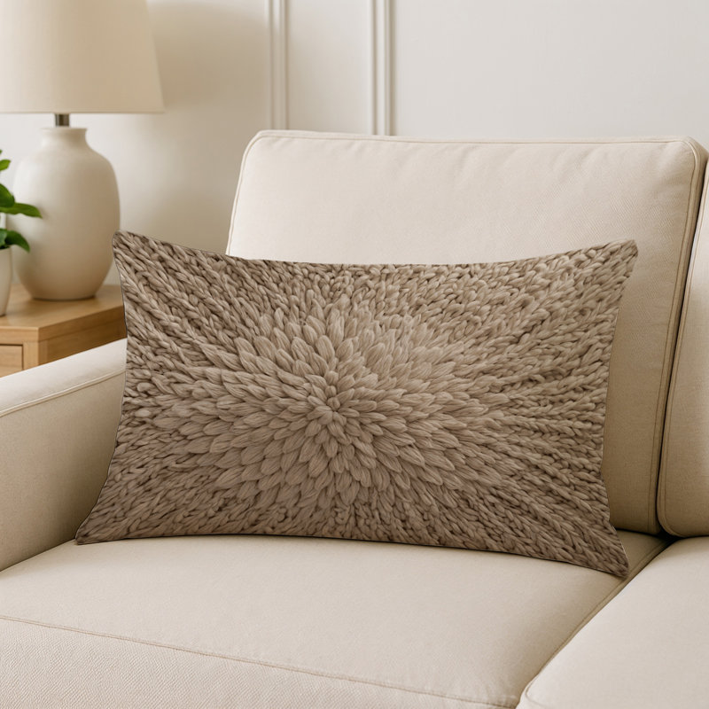 Coussin décoratif intérieur et extérieur Modern, Brun clair / beige / brun géométrique, Rectangle H 20 po x l 14 po