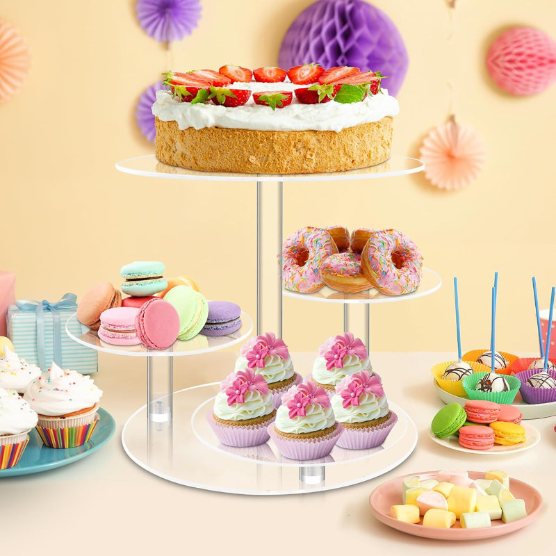 4 Tier Clear Acrylic Round Cupcake Stand, Tiered Display Tower Holds 50 Cupcakes, Cake & Cupcake Combo Stand for Wedding Birthday Party
