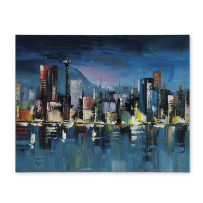 Abstract Blue Cityscape Night Polyester Placemat - Home Decor