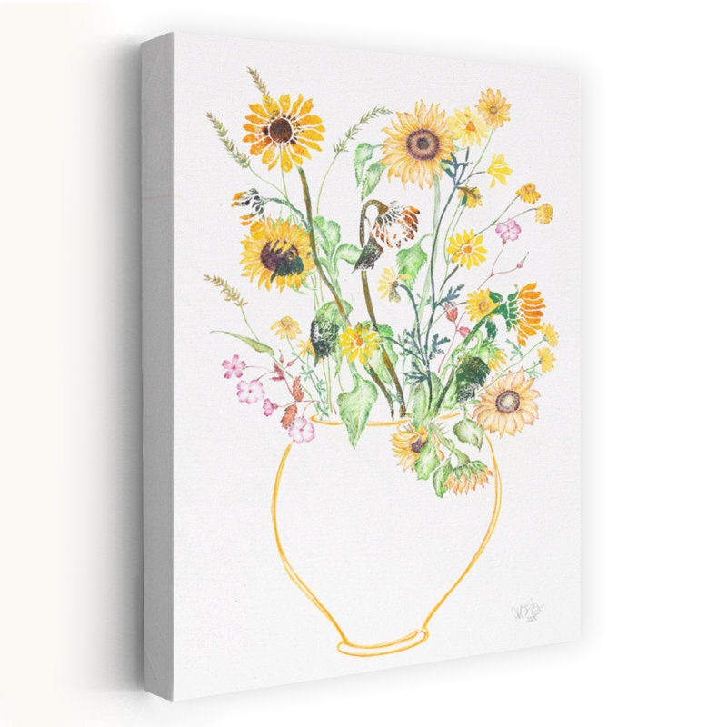 Art contemporain contemporain coloré délicat avec fleur rose délicate, H 24 po x l 16 po