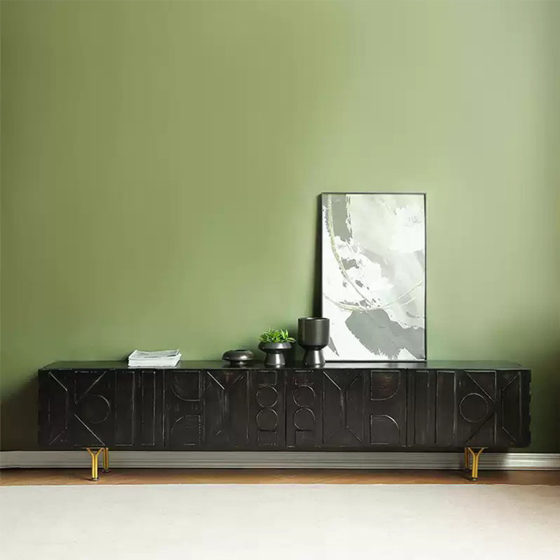 Meuble télé grande capacité en bois massif, L 78,74 po, Noir, noir, noir, noir