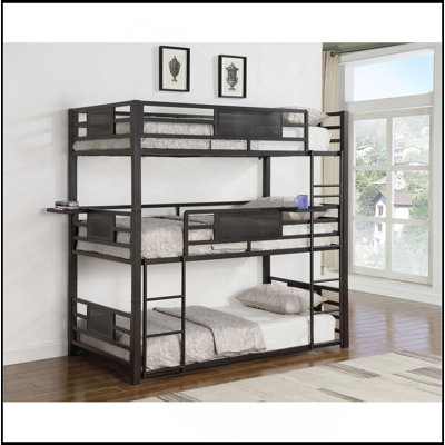 Lit superposé triple brun foncé Alisso avec structure en métal durable et plateaux amovibles pour des solutions de couchage flexibles