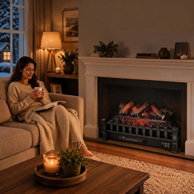 26 Inch Electric Fireplace Logs Insert, 1500W 120V Indoor Heater with Realistic Glowing Embers, 3 Flame Brightness Levels and Remote Control