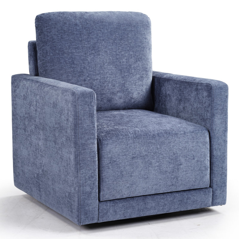 29.55" Wide Stylish Soft Chenille Swivel Accent Chair With Storage Seat, Blue