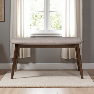 Echoes Walnut Finished Wood Bench Upholstered In Light Gray Fabric, 18.24'' H X 35.3'' W X 11.56'' D
