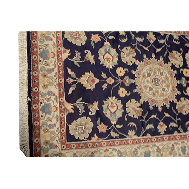 Hand-Knotted High-Quality Navy and Ivory Area Rug