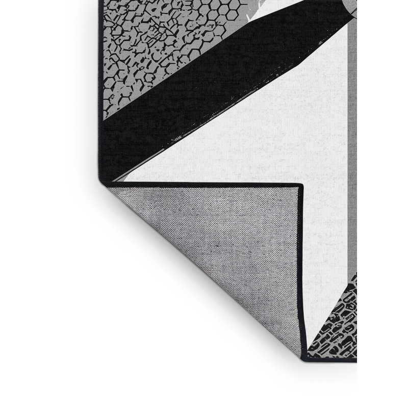 Tapis gris et noir à motif géométrique lavable à la machine Pavni, 7 x 9