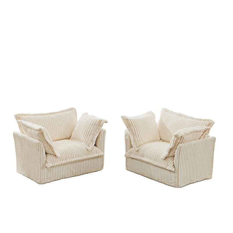 Ensemble de 2 chaises d'appoint Modern Armchairs, Velours côtelé crème