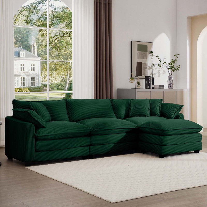 Canapé en velours côtelé avec 1 repose-pieds, H 33,85 po x l 114,56 po x P 57,08 po, Velours côtelé vert
