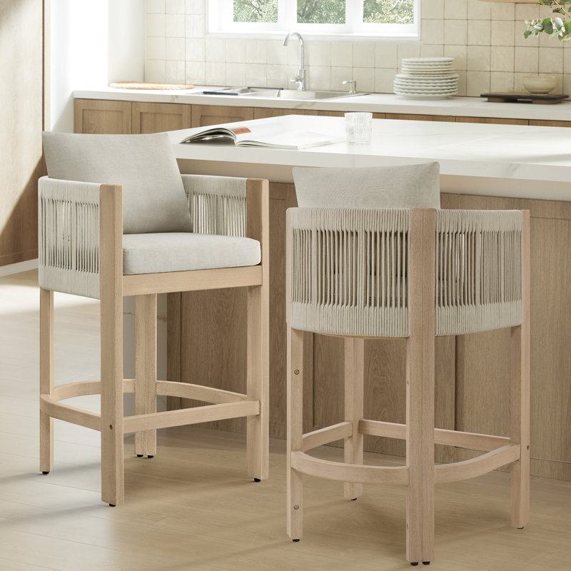 Tabouret de comptoir en bois d'acacia et corde tissé 27 po convenant à un usage intérieur et extérieur